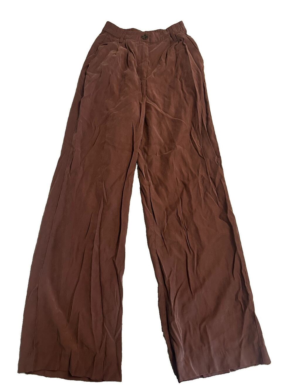 WEWOREWHAT Brown Wide-Leg Solid Dress Pants Button Accent - Women’s Size 4